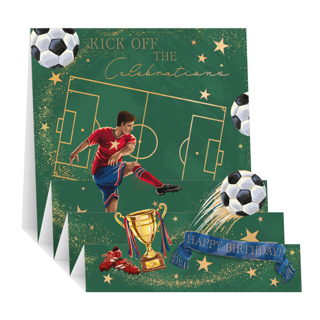 3D Pop Up Birthday Card for Men - Sporty Football Design - Embossed Gold Foil Finish - Premium Greeting Card with Envelope