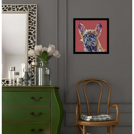 French Bulldog Dog Framed Print Wall Art - Ready to Hang Contemporary Animal Themed Home Decor - 'Frenchie' Painting by Louise Luton - 43.5 x 43.5cm Framed Picture
