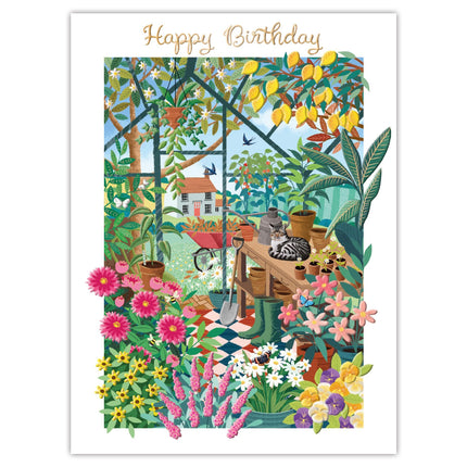 Birthday Card for Women - Lovely Gardening Design - Embossed Gold Foil Finish - Premium Greeting Card with Envelope