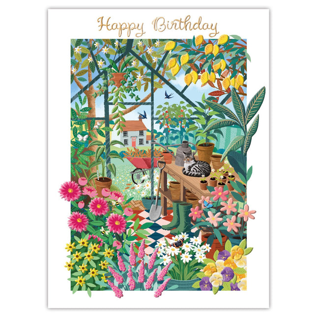 Birthday Card for Women - Lovely Gardening Design - Embossed Gold Foil Finish - Premium Greeting Card with Envelope