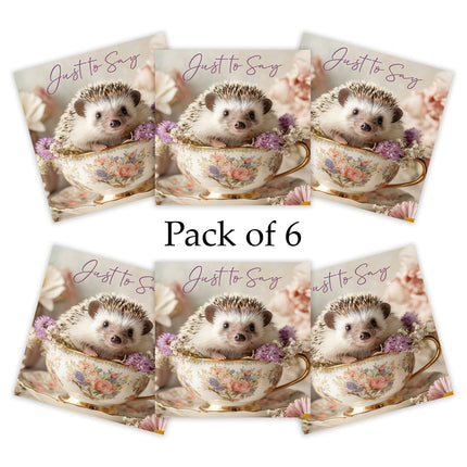 Blank Notecards Pack of 6 - Cute Hedgehog & Teacup Design - Premium Greeting Cards Multipack with Envelopes - Suitable for Birthday, Thank You & Other Occasions