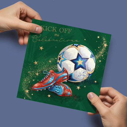 Birthday Card for Men or Boys - Sporty Football Design - Embossed Gold Foil Finish - Premium Greeting Card with Envelope
