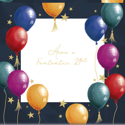 Male Pop Up 21st Birthday Card - Happy Birthday Card Age 21 with Artistic Balloon and Present Design and an Embossed Foil Finish - Birthday Card for Men