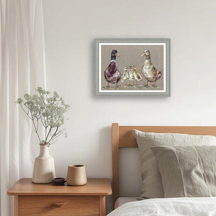 Framed Print Wall Art, 45 x 35cm, Duck Family Design