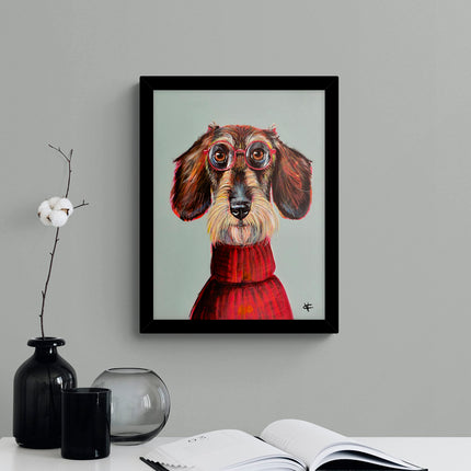 Dog in Glasses Framed Print Wall Art - 'Boy George' by Victoria Coleman - Contemporary Animal Picture - Ready to Hang Home Décor - 43.5 x 33.5 cm