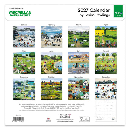 Dog Artwork 2027 Calendar - Month to View Macmillan Cancer Support Charity Wall Calendar UK - 2027 Wall Planner and Personal Organiser for Home and Office