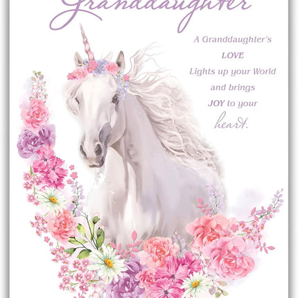 Birthday Card for Granddaughter – Unicorn & Floral Design