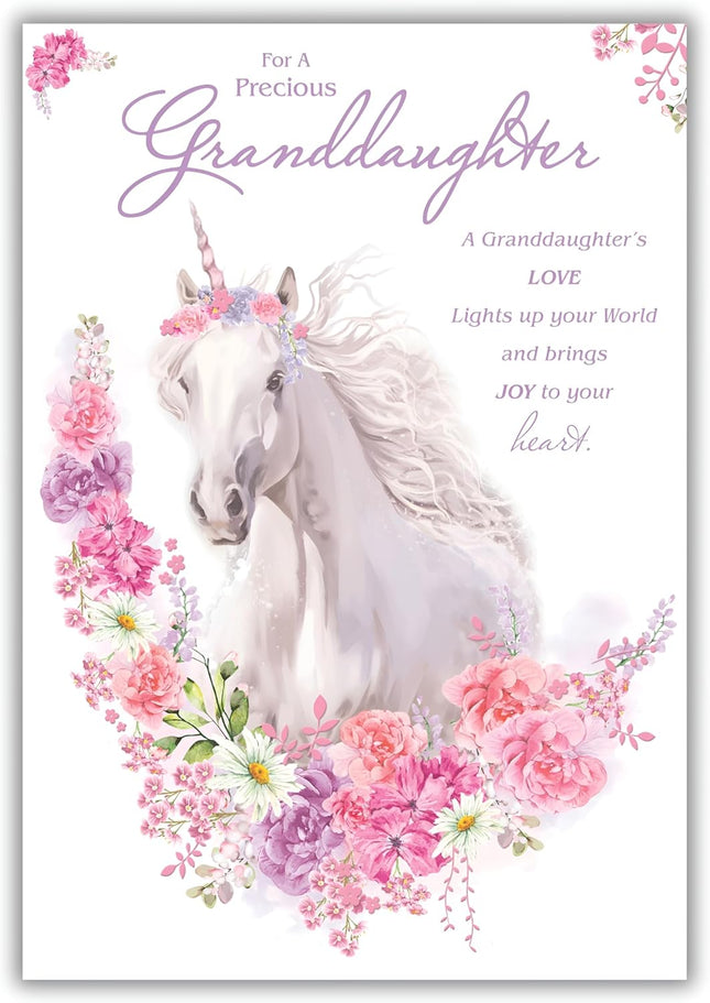 Birthday Card for Granddaughter – Unicorn & Floral Design