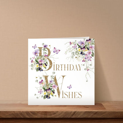 Birthday Card for Her – Floral Butterfly 'Birthday Wishes' Design