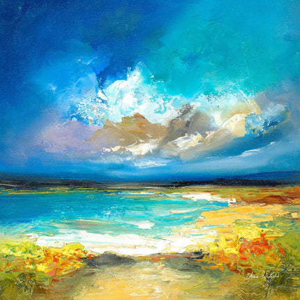 Artistic Abstract Ocean Skies Canvas Wall Art - 'Cornish Coastline' by Anna Schofield - Dramatic Nature Themed Artwork - Ready to Hang Home Décor - 30cm x 30cm