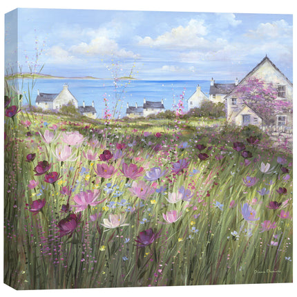Artistic Coastal Scene Canvas Print - Summer Afternoon Painting by Diane Demirci - Contemporary Seaside Themed Artwork - Ready to Hang Home Decor - 40 x 40cm
