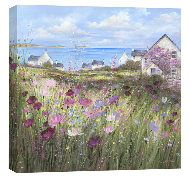 Artistic Coastal Scene Canvas Print - Summer Afternoon Painting by Diane Demirci - Contemporary Seaside Themed Artwork - Ready to Hang Home Decor - 40 x 40cm