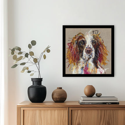 Dog Framed Print Wall Art, 43 x 43cm, Spaniel by Louise Luton
