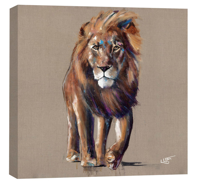 Lion Canvas Print Wall Art - Animal Themed Home Decor - Louise Luton Artwork - Ready to Hang 'Breeze' Painting - 40 x 40cm