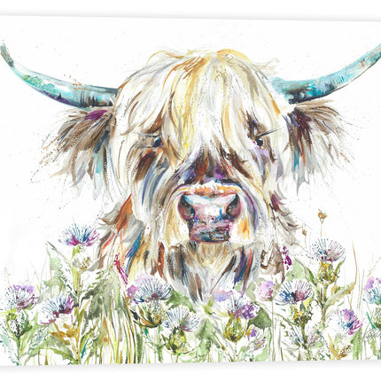 Highland Cow Canvas Print Wall Art - Animal Themed Home Decor - Nicola Jane Rowles Artwork - Ready to Hang 'Florence' Painting - 30 x 40cm