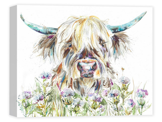 Highland Cow Canvas Print Wall Art - Animal Themed Home Decor - Nicola Jane Rowles Artwork - Ready to Hang 'Florence' Painting - 30 x 40cm