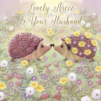 Lovely Niece and Husband Anniversary Card - Happy Anniversary Card with Cute Artistic Floral Hedgehog Design - Anniversary Card for a Special Couple