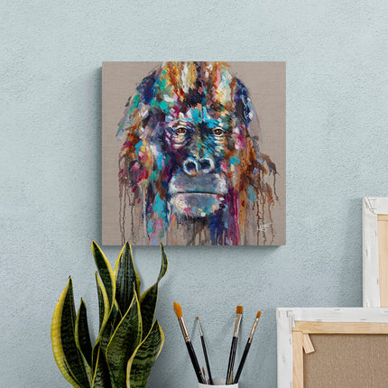 Gorilla Canvas Print Wall Art - Animal Themed Home Decor - Louise Luton Artwork - Ready to Hang 'Nico' Painting - 40 x 40cm