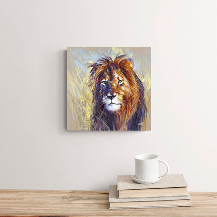 Lion Canvas Print - Little Patience Painting by Louise Luton - Contemporary Animal Themed Artwork - 30 x 30cm