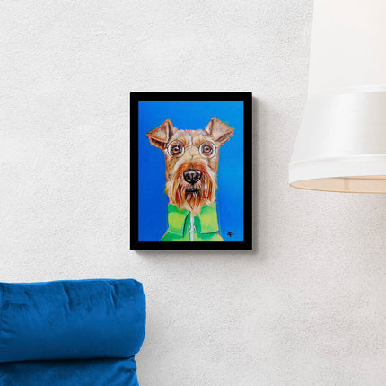 Dog in Glasses Framed Print - Otis Painting by Victoria Coleman - Contemporary Animal Themed Artwork - 43.5 x 33.5 cm