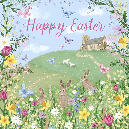 Easter Greeting Cards Pack of 6 - Happy Easter Cards with 6 Assorted Designs - Spring Flowers, Countryside and Cute - General Multipack for Family, Friends and Children - 127 x 127mm