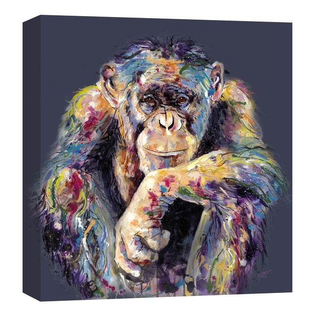 Chimpanzee Canvas Wall Art - 'I'm Still Thinking' by Louise Luton - Artistic Animal Print - Ready to Hang Home Décor - 40cm x 40cm