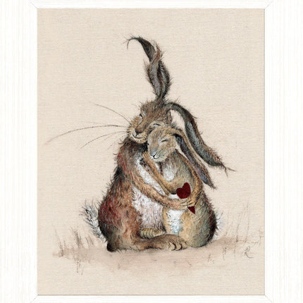 Artistic Love Themed Framed Print – Endearing 'Hares My Heart' Picture by Sarah Reilly - Ready to Hang Wall Art - Enchanting Home Décor – 37cm x 31cm