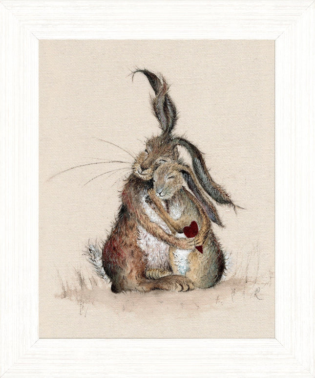 Artistic Love Themed Framed Print – Endearing 'Hares My Heart' Picture by Sarah Reilly - Ready to Hang Wall Art - Enchanting Home Décor – 37cm x 31cm