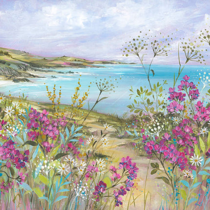Floral Coast Canvas Print - Coastal Walk Pathway Painting by Diane Demirci - Floral Themed Artwork - 60 x 80 cm
