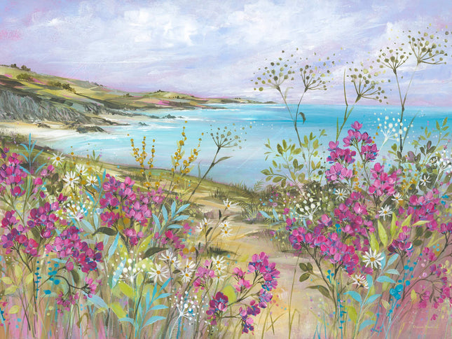 Floral Coast Canvas Print - Coastal Walk Pathway Painting by Diane Demirci - Floral Themed Artwork - 60 x 80 cm