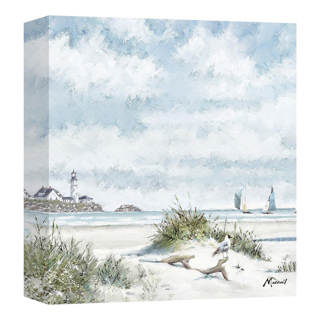 Artistic Seascape Canvas Wall Art - 'The Old Jetty I' by Richard Macneil - Seaside Themed Artwork - Ready to Hang Scenic Home Décor - 40cm x 40cm
