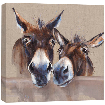 Donkeys Canvas Print - Coffee and Cream Painting by Louise Luton - Contemporary Animal Themed Artwork - 40 x 40cm