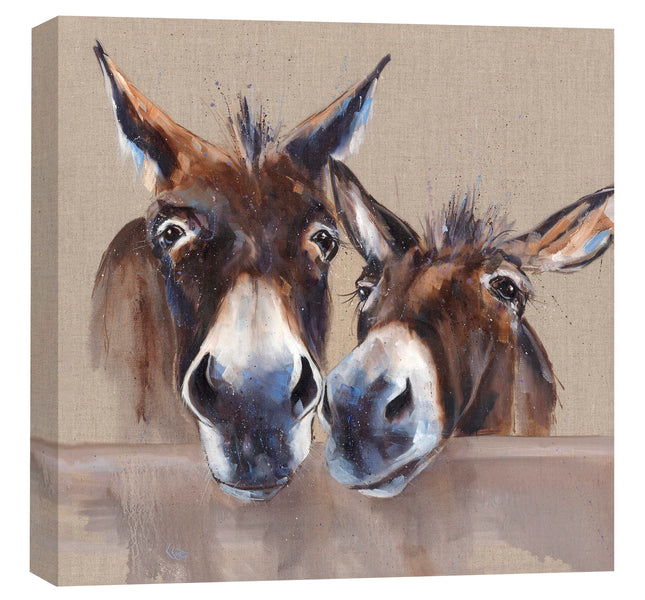 Donkeys Canvas Print - Coffee and Cream Painting by Louise Luton - Contemporary Animal Themed Artwork - 40 x 40cm