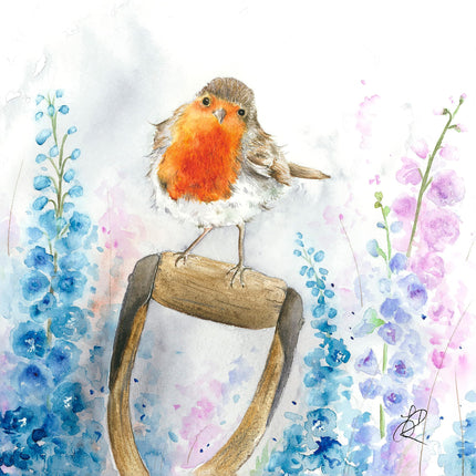 Robin Canvas Wall Art - 'Rosie Robin' by Sarah Reilly - Wildlife Themed Artwork - Ready to Hang Garden Bird Home Décor - 30cm x 30cm