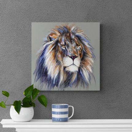 Lion Canvas Print Wall Art - Animal Themed Home Decor - Louise Luton Artwork - Ready to Hang 'Leonardo' Painting - 30 x 30cm