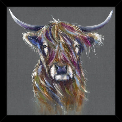 Highland Cow Framed Print - Harris Painting by Louise Luton - Contemporary Animal Themed Artwork - 43.5 x 43.5 cm