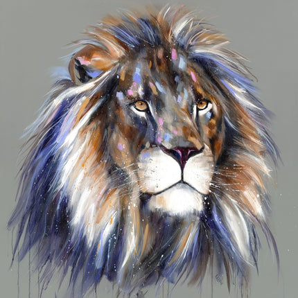 Lion Canvas Print Wall Art - Animal Themed Home Decor - Louise Luton Artwork - Ready to Hang 'Leonardo' Painting - 30 x 30cm