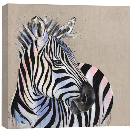 Zebra Canvas Print Wall Art - Artistic 'Zebadee' by Louise Luton - African Animal Themed Artwork - Ready to Hang Home Décor - 40 x 40cm