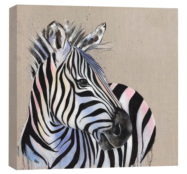 Zebra Canvas Print Wall Art - Artistic 'Zebadee' by Louise Luton - African Animal Themed Artwork - Ready to Hang Home Décor - 40 x 40cm