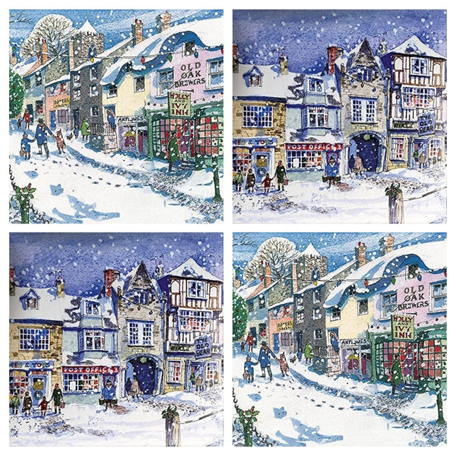Charity Christmas Cards Pack of 20 - Festive Town Winter Scenes - Assorted Premium Greeting Cards Multipack with Envelopes - 10 Each of 2 Designs - Supporting UK Charities