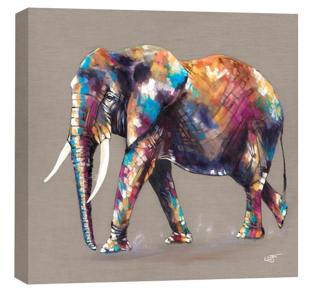 Animal Themed Canvas Print - Elephant Painting by Louise Luton - Contemporary Home Decor Artwork - Hugo's Travels - 40 x 40cm