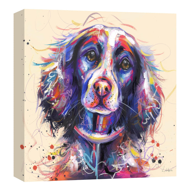 Spaniel Dog Canvas Print Wall Art - Contemporary Animal Themed Home Decor - Lucy Winters Artwork - Ready to Hang 'Doggy Delight' Painting - 40 x 40cm