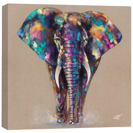 Elephant Canvas Print Wall Art - Animal Themed Home Decor - Louise Luton Artwork - Ready to Hang 'Little Hugo' Painting - 40 x 40cm