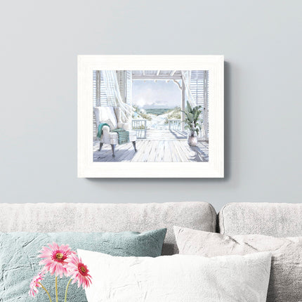 Artistic Coastal Framed Print – Beach Seascape Picture - ‘Sea View’ by Richard Macneil – Ready to Hang Wall Art - Seaside Themed Home Décor – 37cm x 31cm
