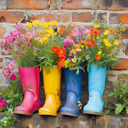 Birthday / Blank Greeting Card - Blank Card for Women with Flowers and Wellies Design - General Card Suitable for Any Occasion
