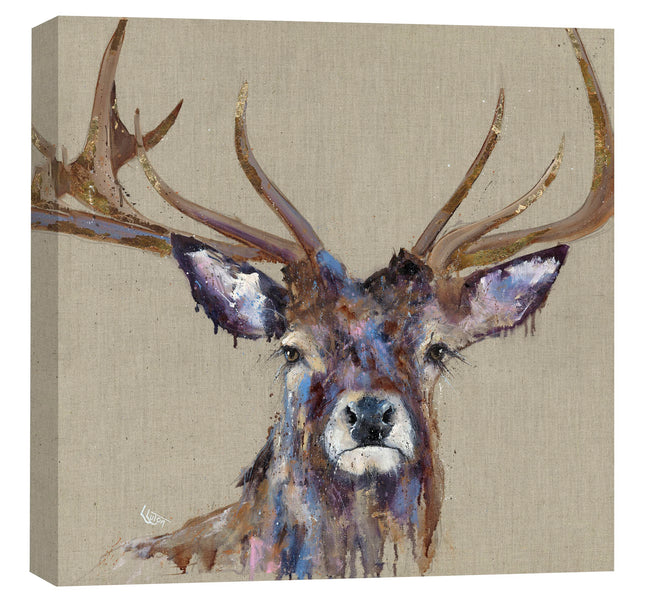 Stag Canvas Print Wall Art - Animal Themed Home Decor - Louise Luton Artwork - Ready to Hang 'Majesty' Painting - 40 x 40cm