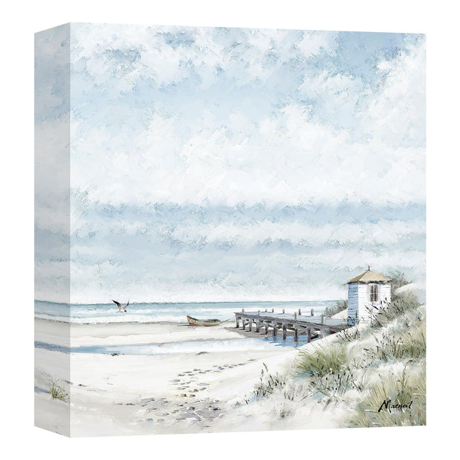 Artistic Seascape Canvas Wall Art - 'The Old Jetty II' by Richard Macneil - Nautical Themed Artwork - Ready to Hang Coastal Home Décor - 40cm x 40cm