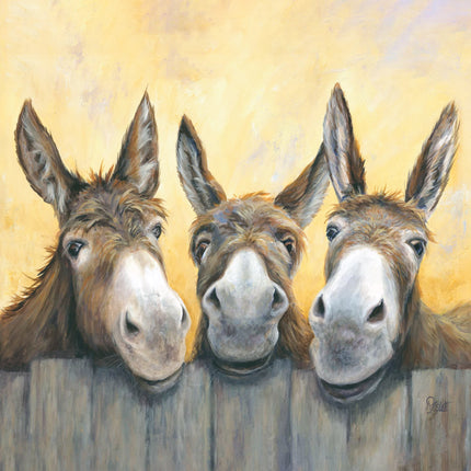 Donkeys Canvas Print - Over The Fence Painting by Ruth Aslett - Contemporary Animal Themed Artwork - 60 x 60 cm