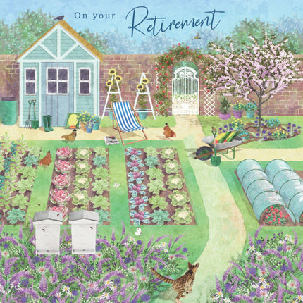 Retirement Card - Cheerful Garden Allotment Design - Artistic Retirement Congratulations Greeting Card