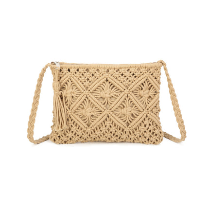 Crochet Crossbody Bag with Zip Closure
